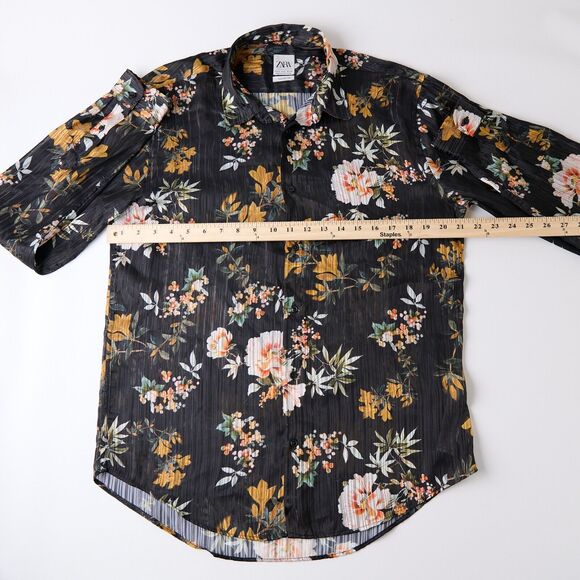 Zara Womens Medium Black Floral Button-Up Relaxed Fit Dark Academia Boho Chic - Picture 3 of 8